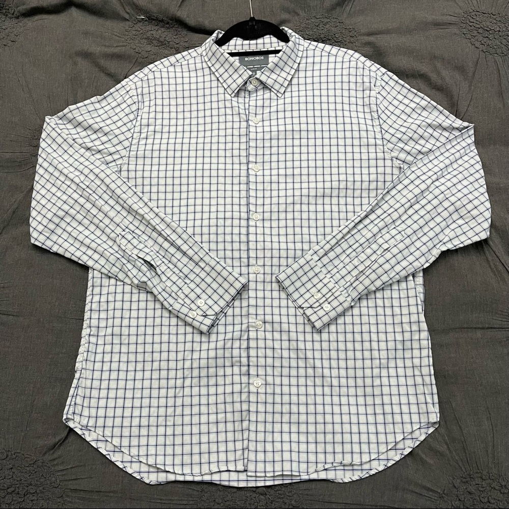 Bonobos XL Slim Fit Tech White/Blue Button Up Shirt